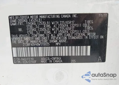 2011 Toyota Rav4 from USA, damaged, VIN 2T3BF4DV4BW170025